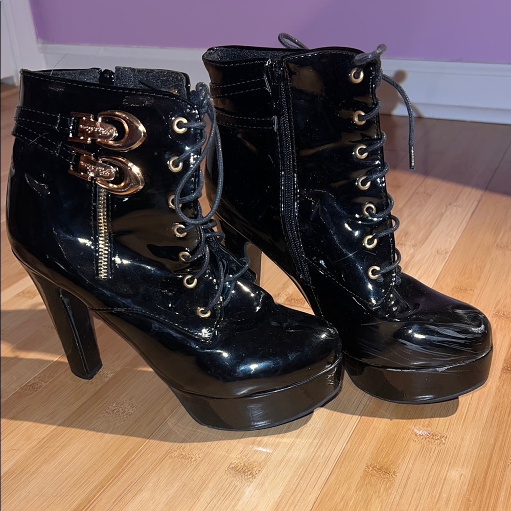 Black Patent Leather Ankle Boots